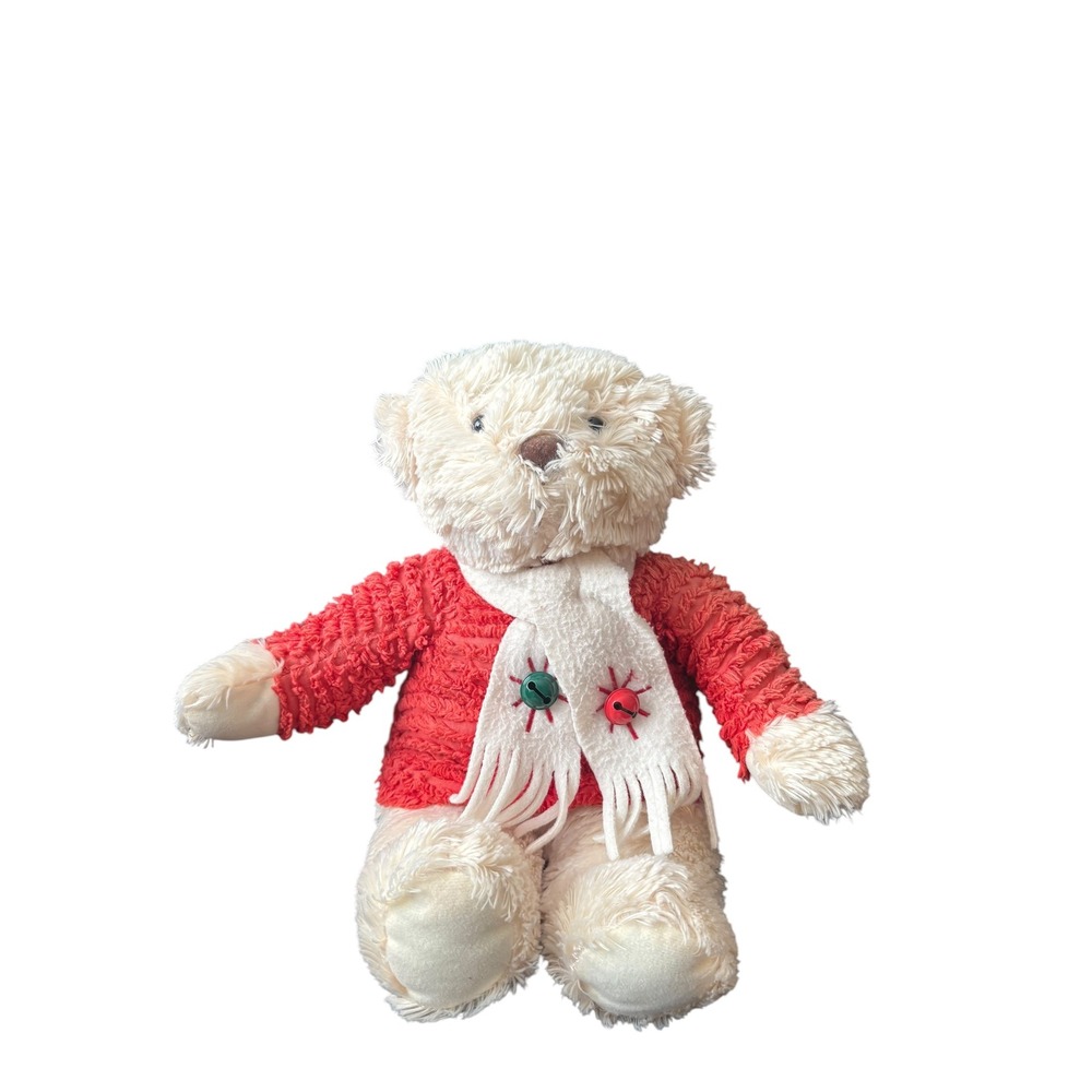 Hallmark Teddy Bear Plush Red Sweater White‎ Scarf Stuffed Animal 15" Christmas